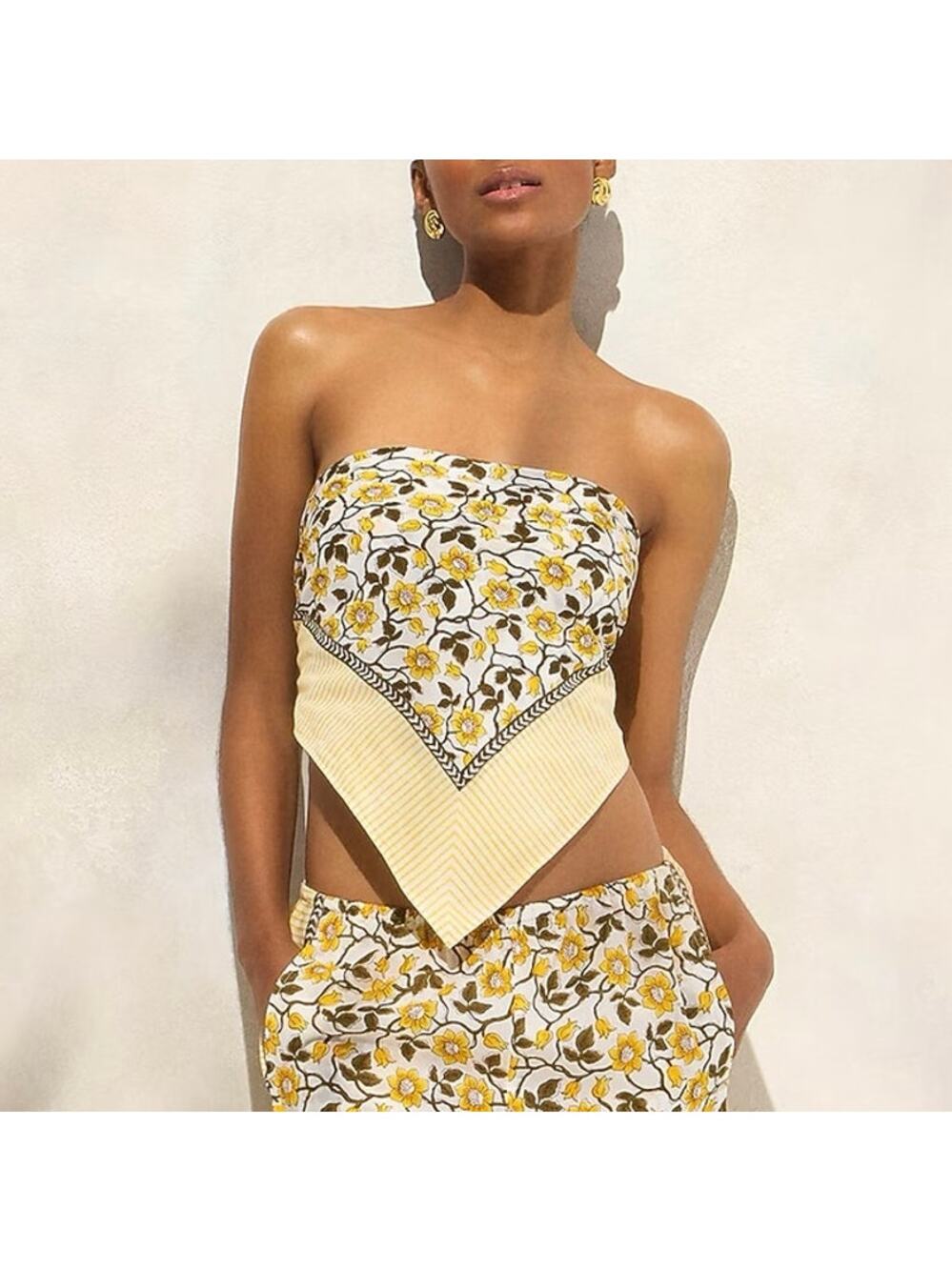 NWT J.Crew Cotton Voile Bandana Top In Daffodil Daze Block Print Yellow Size S-M